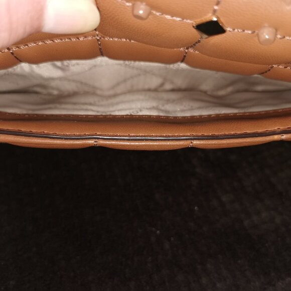 Cognac/Gold Quilted/Studded Leather Satchel/Crossbody NWOT #258 - Picture 6 of 13